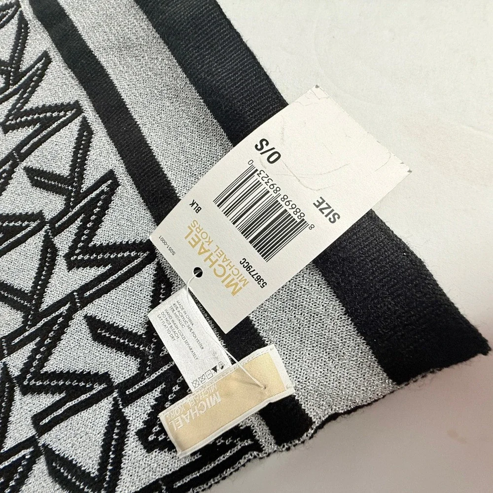 Michael Kors New Black Silver Metallic Monogram Logo‎ Knit Scarf 90 Y2K fairy